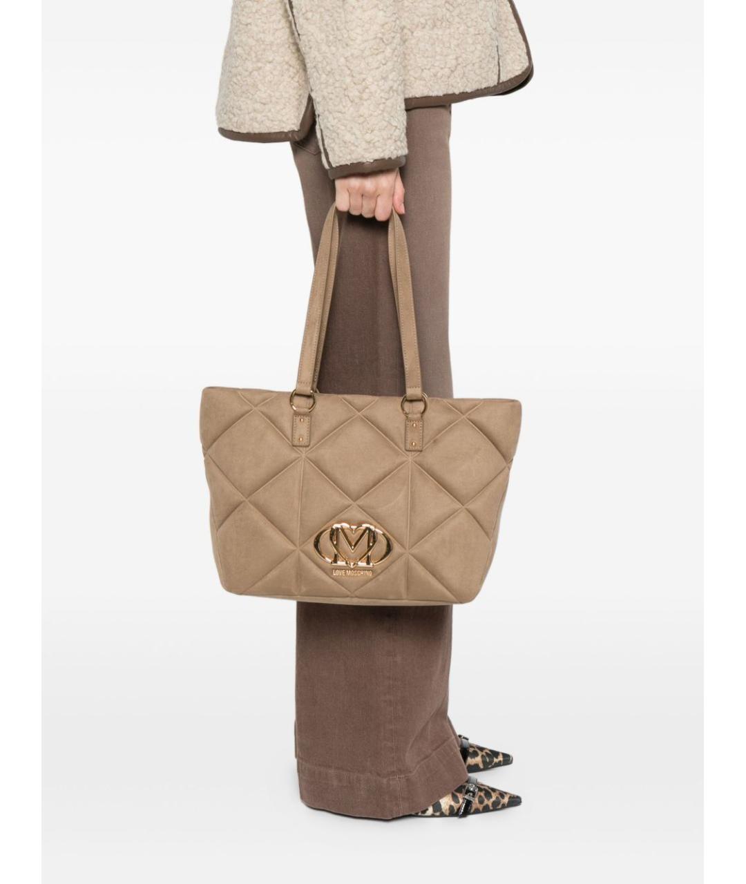 LOVE MOSCHINO Бежевая синтетическая сумка тоут, фото 2