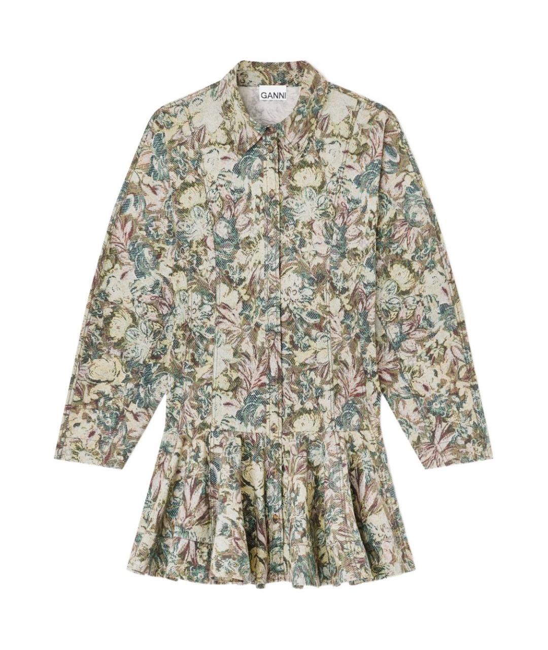 GANNI Зеленые хлопковое повседневное платье, фото 1