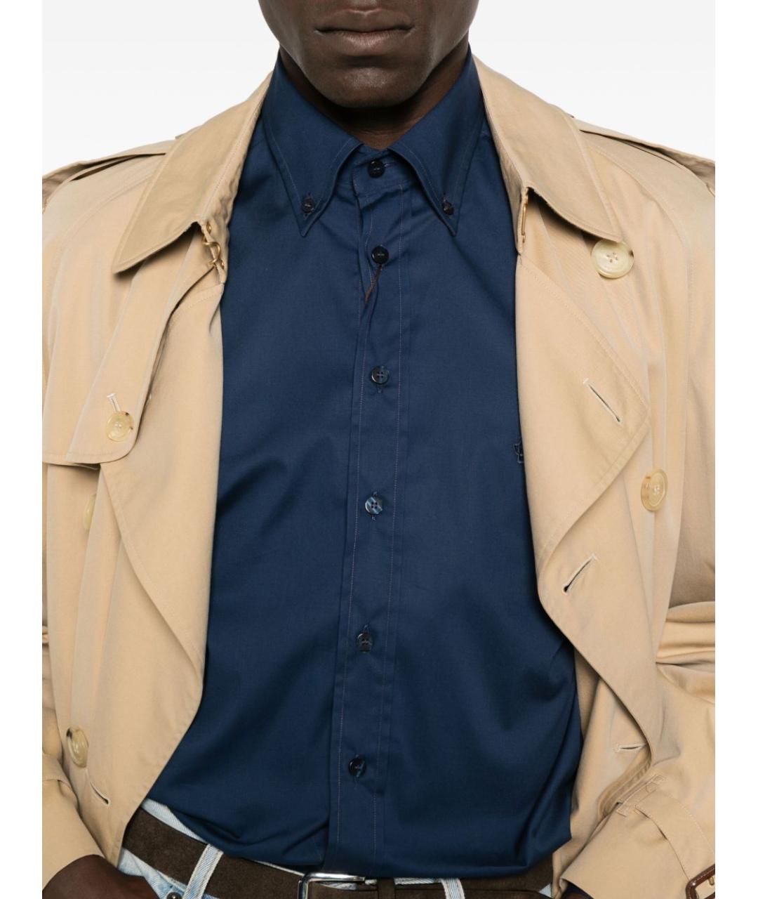 ETRO Синяя хлопковая классическая рубашка, фото 4