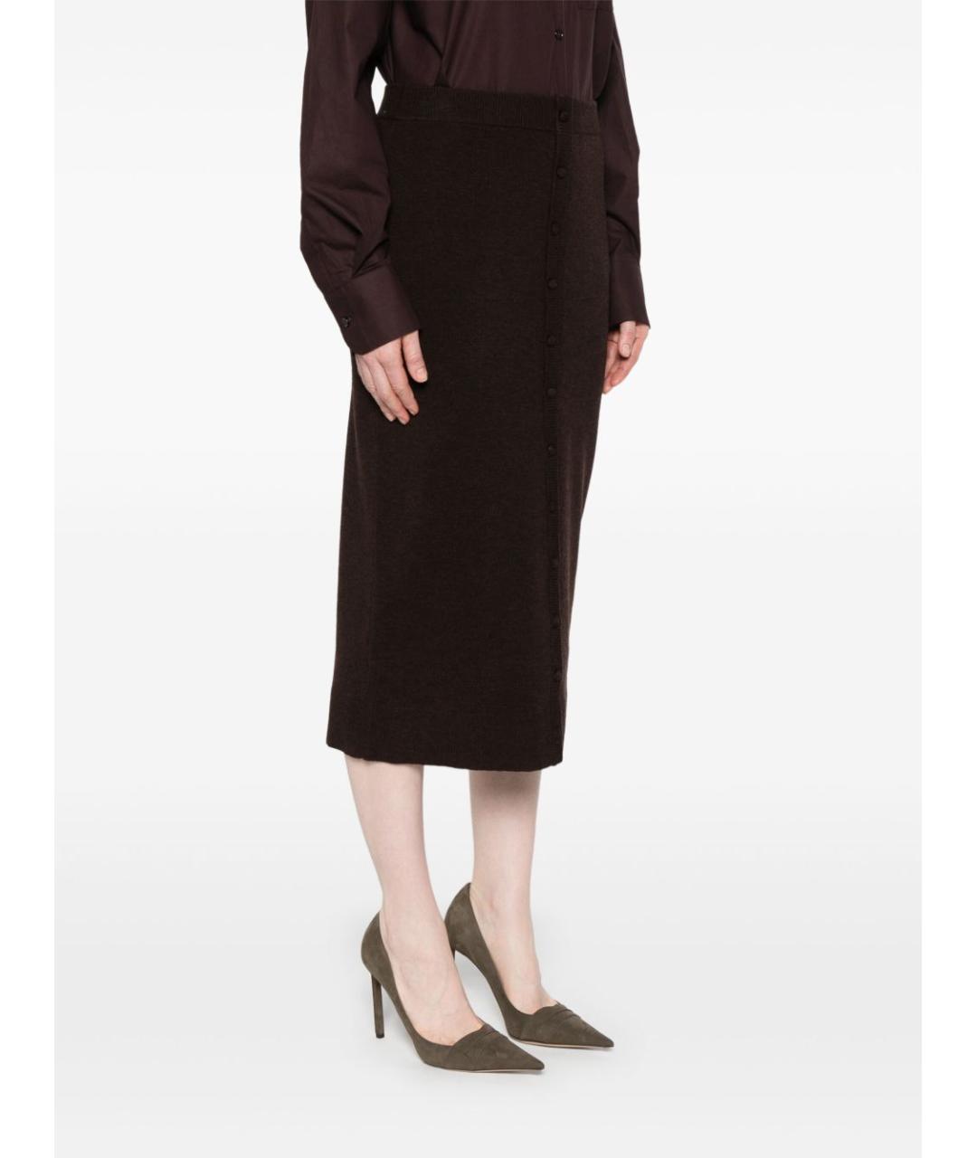 VICTORIA BECKHAM Коричневая шерстяная юбка миди, фото 3