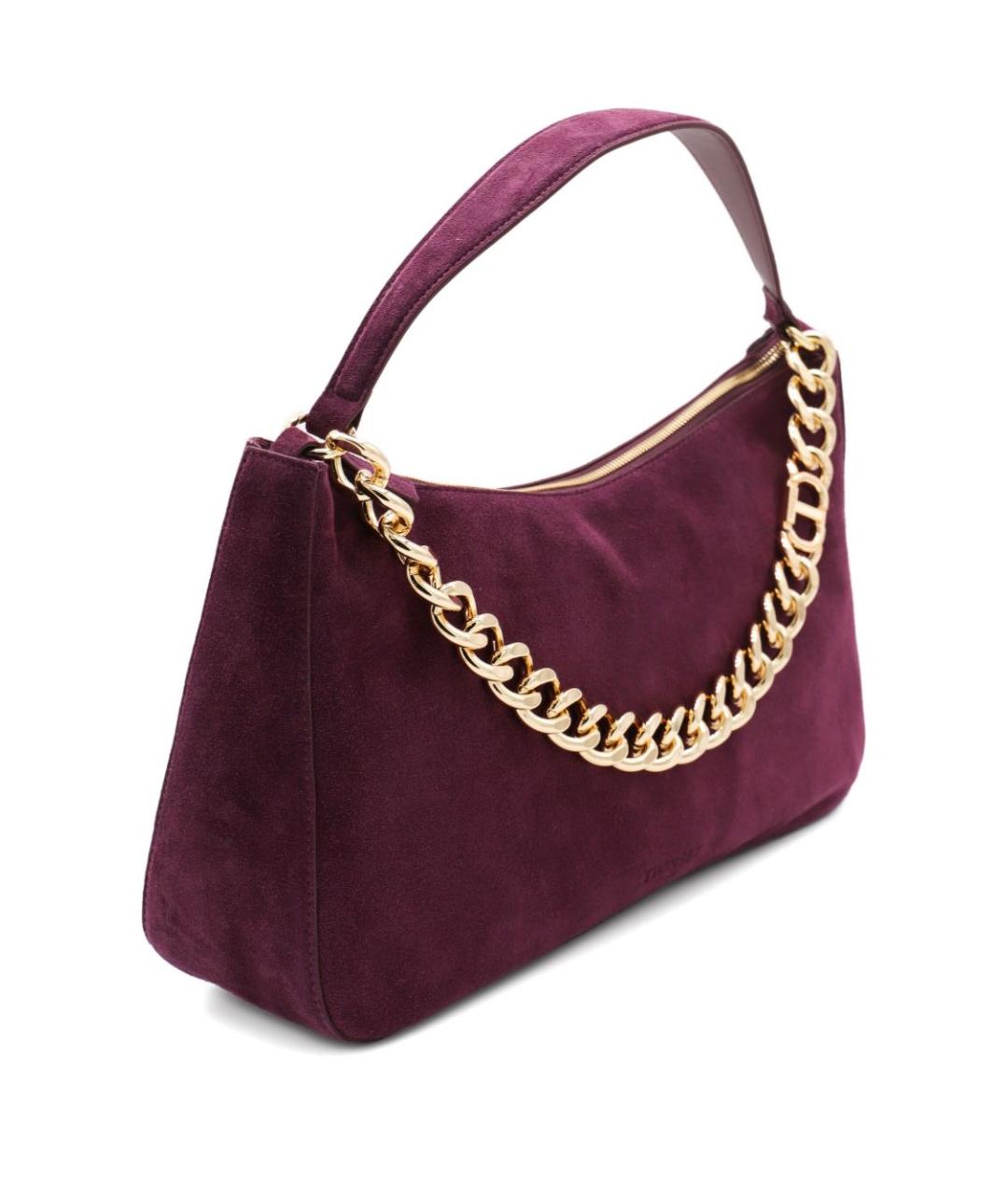 TWIN-SET Бордовая кожаная сумка с короткими ручками, фото 2