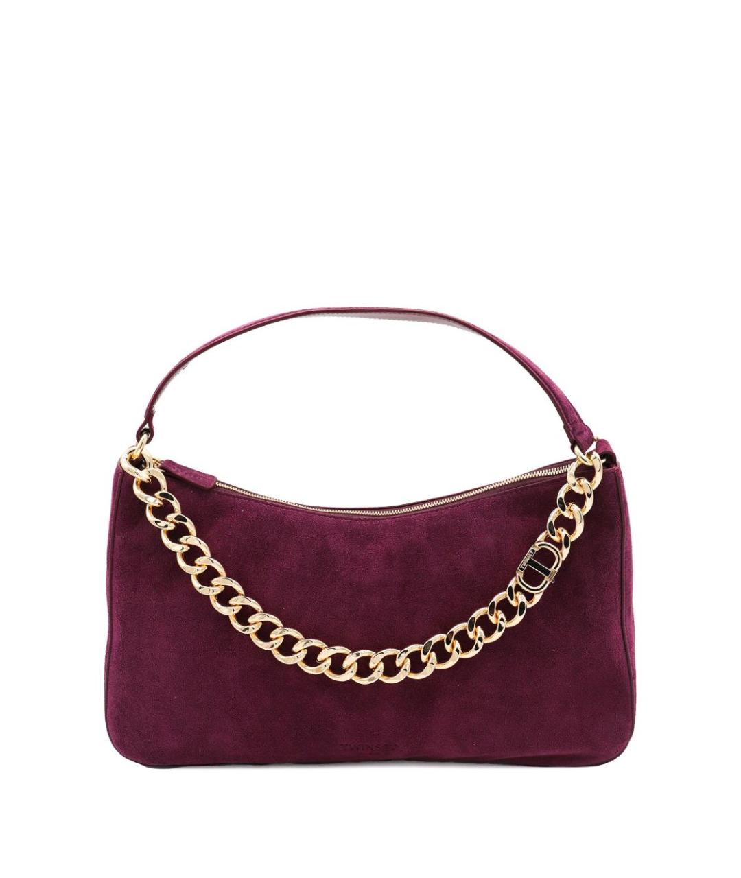 TWIN-SET Бордовая кожаная сумка с короткими ручками, фото 1