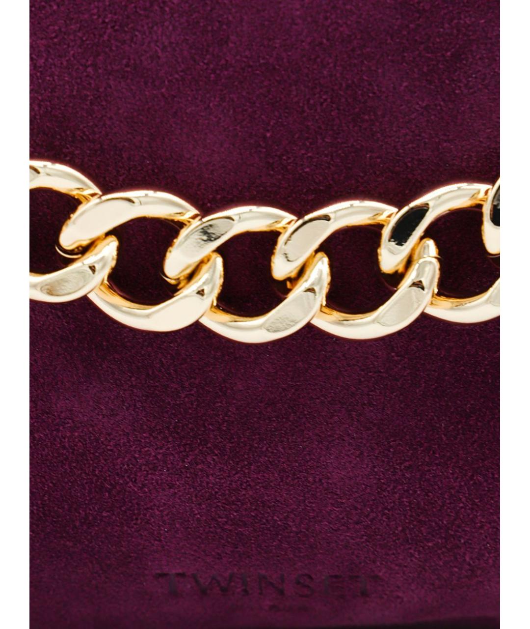 TWIN-SET Бордовая кожаная сумка с короткими ручками, фото 4