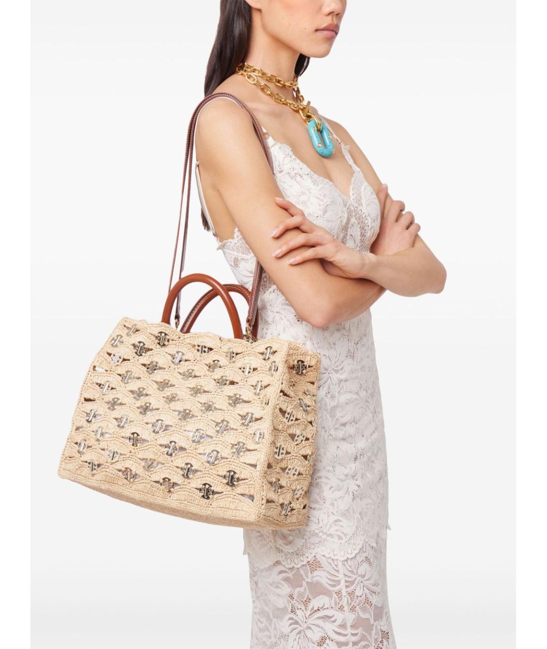 PACO RABANNE Бежевая пелетеная сумка тоут, фото 3