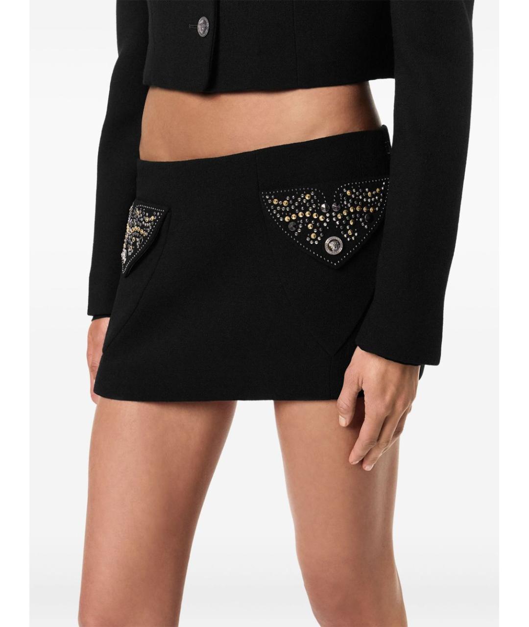 VERSACE Черная шерстяная юбка мини, фото 4