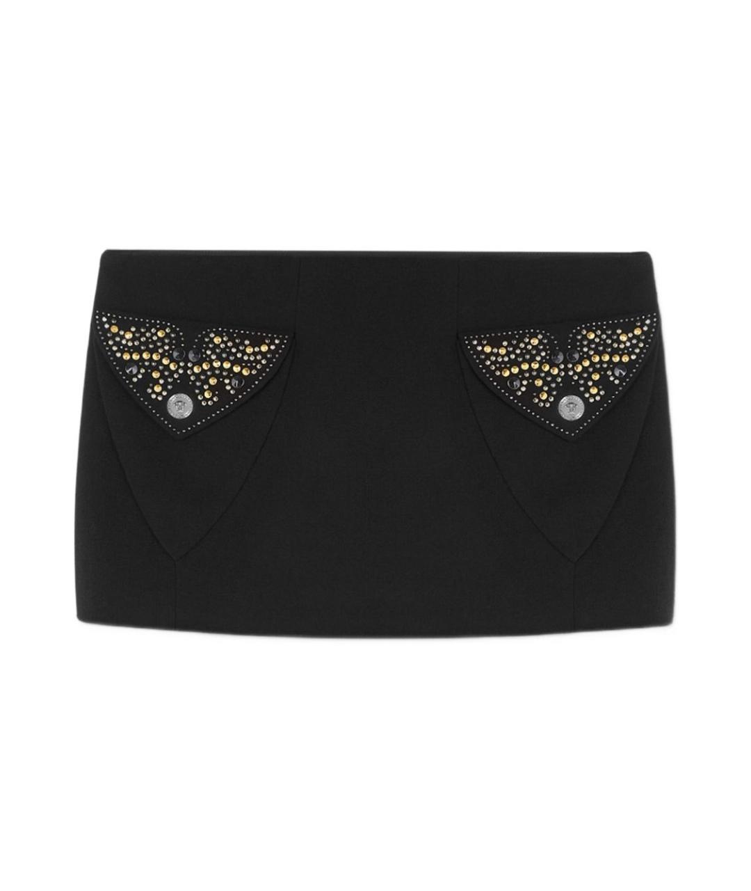 VERSACE Черная шерстяная юбка мини, фото 1