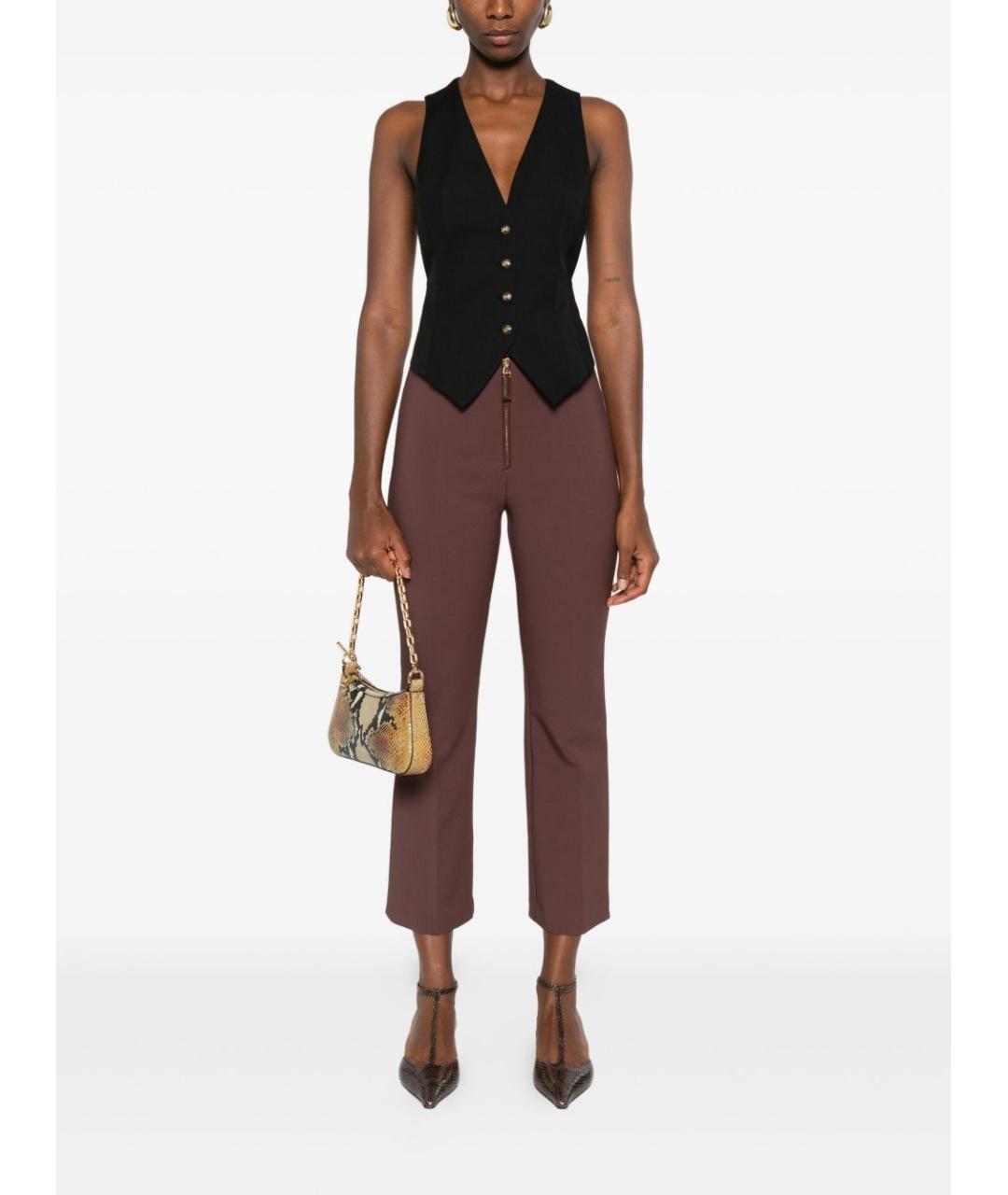 ELISABETTA FRANCHI Коричневые полиэстеровые прямые брюки, фото 5