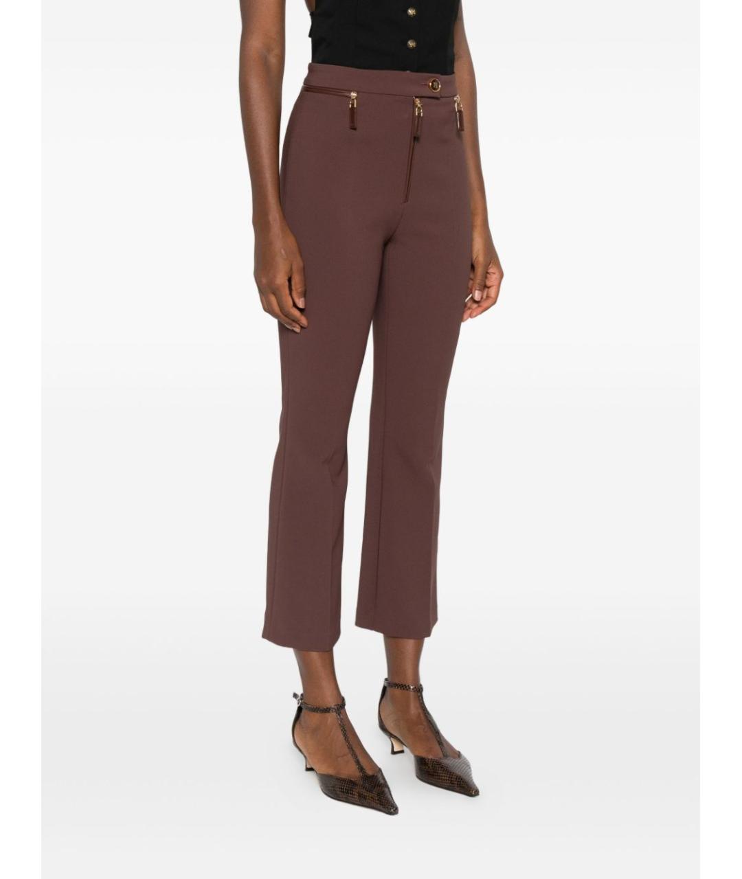ELISABETTA FRANCHI Коричневые полиэстеровые прямые брюки, фото 4