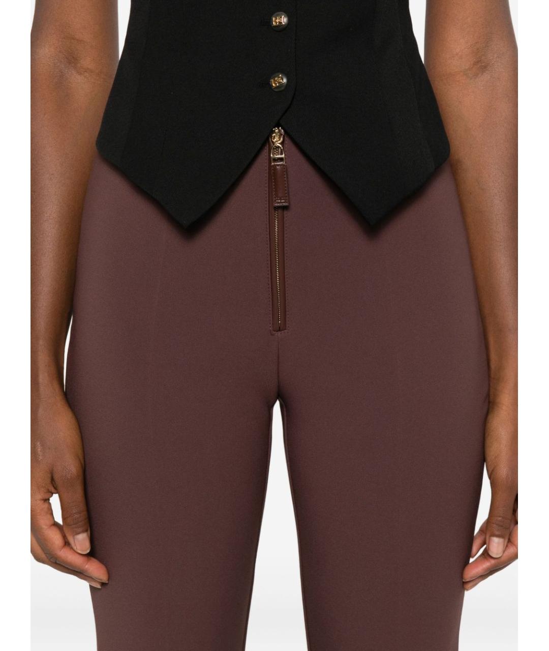 ELISABETTA FRANCHI Коричневые полиэстеровые прямые брюки, фото 3