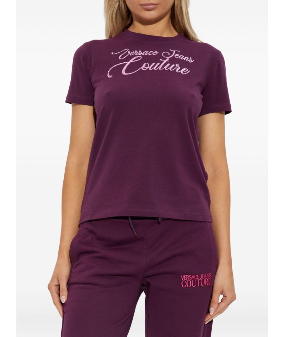 VERSACE JEANS COUTURE Бордовая хлопковая футболка, фото 2