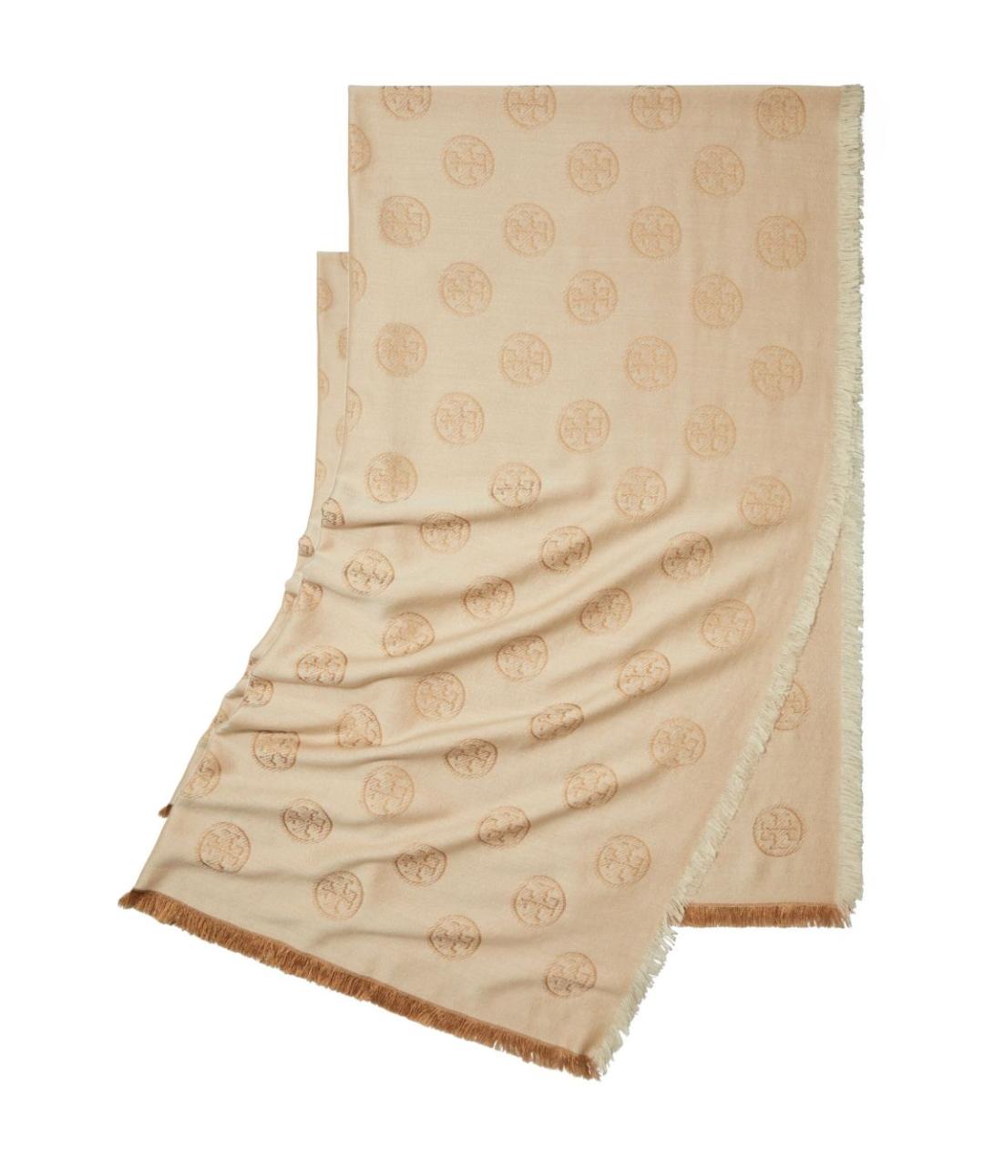 TORY BURCH Бежевый шерстяной шарф, фото 1