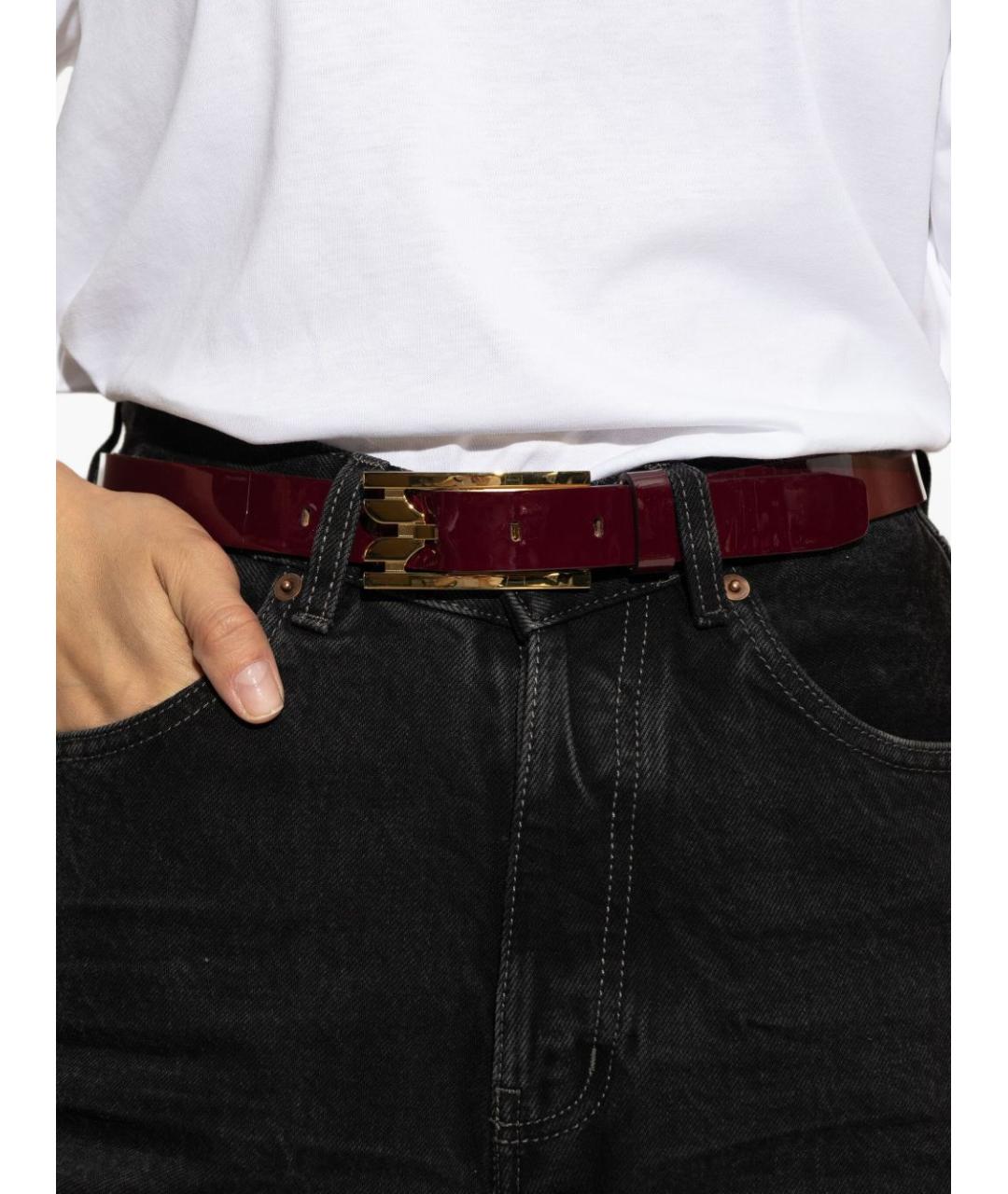 VICTORIA BECKHAM Бордовый ремень из лакированной кожи, фото 3