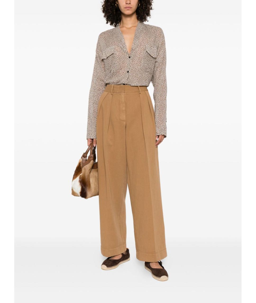 FORTE FORTE Коричневые хлопковые прямые брюки, фото 3