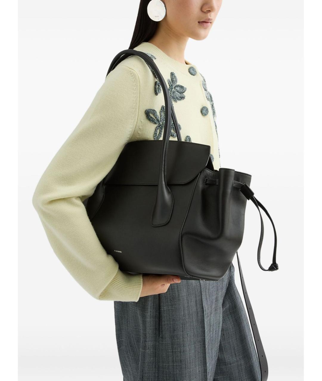 JIL SANDER Черная кожаная сумка тоут, фото 3