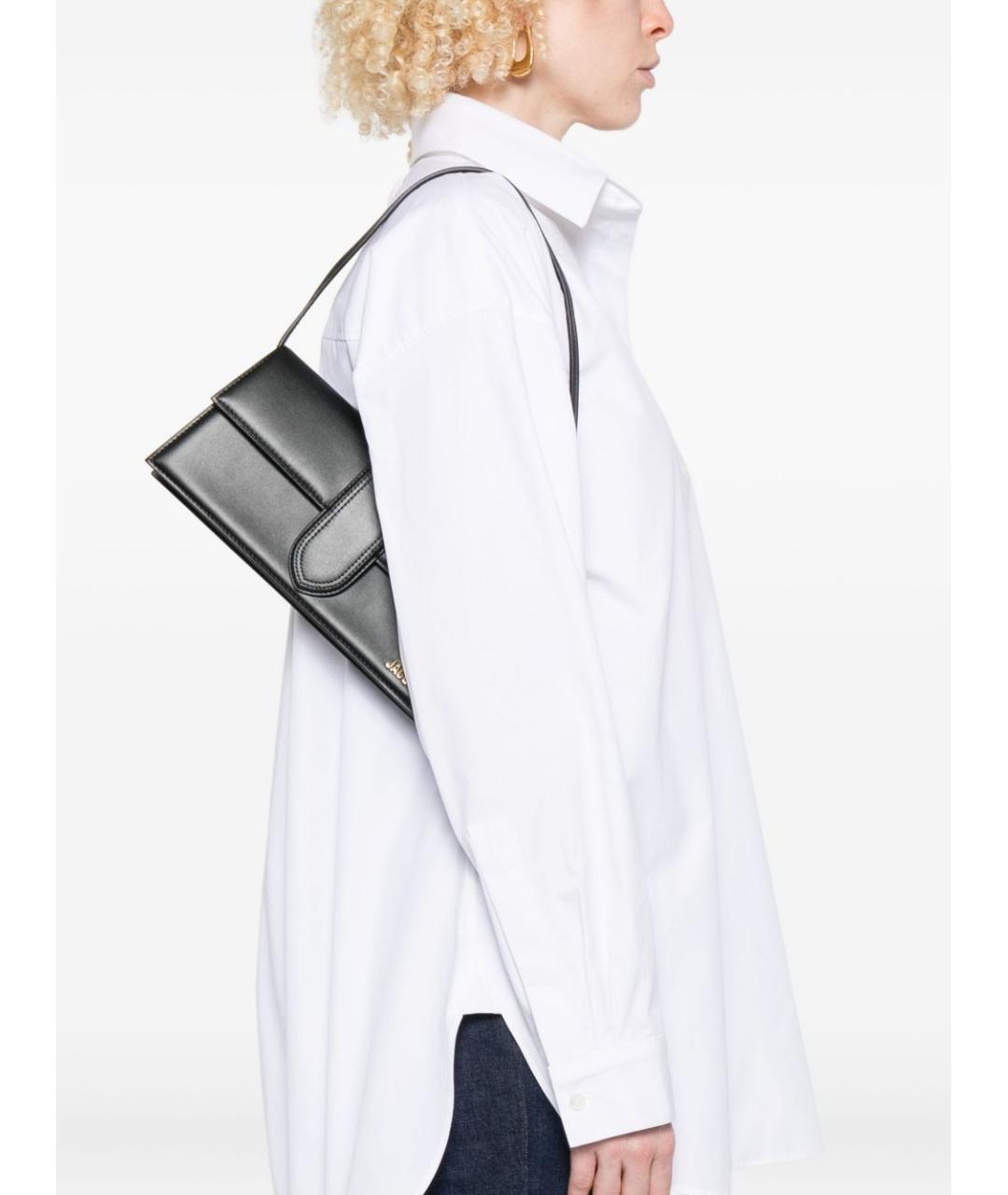 JACQUEMUS Черная кожаная сумка через плечо, фото 4