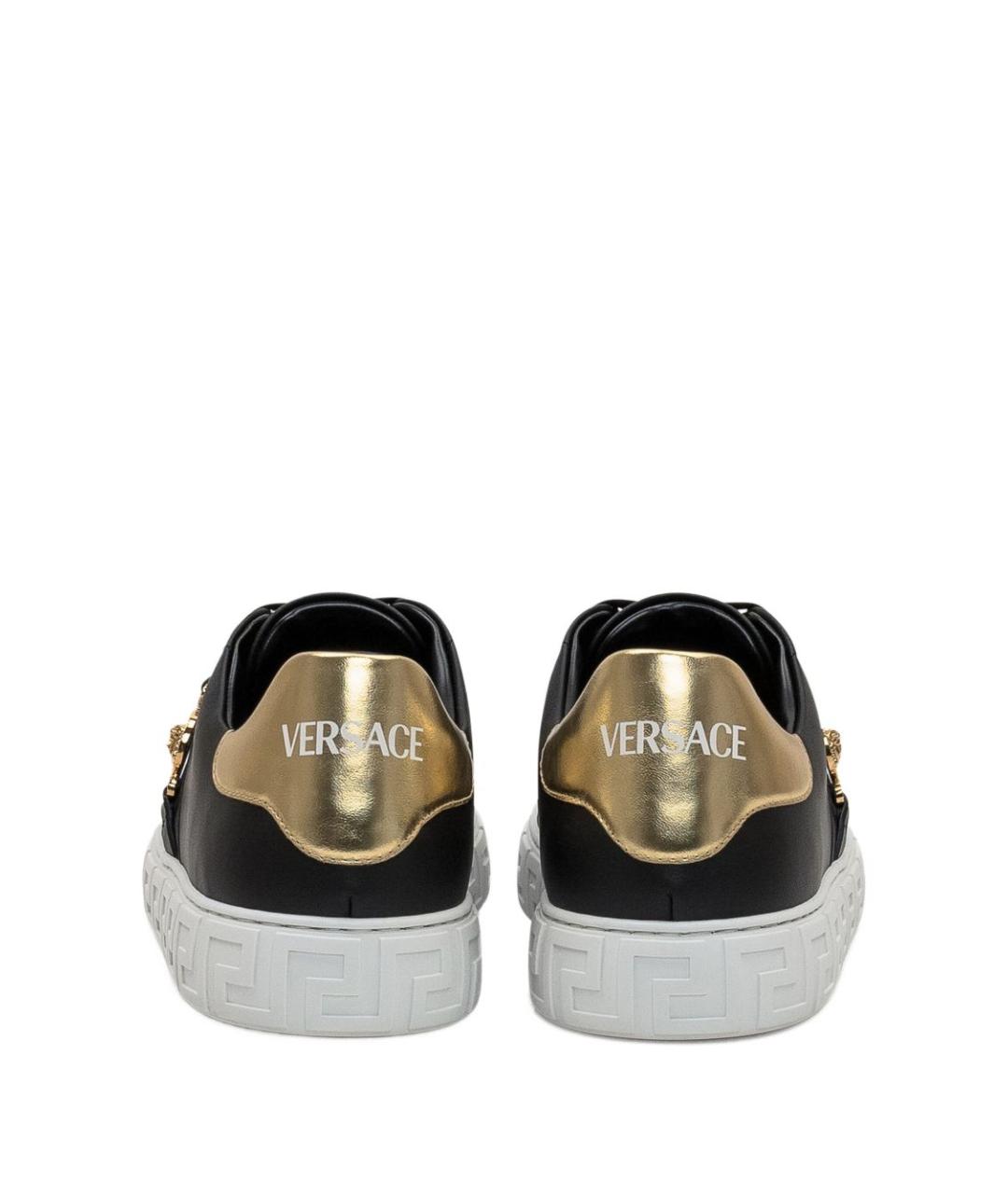 VERSACE Черные низкие кроссовки / кеды из искусственной кожи, фото 3