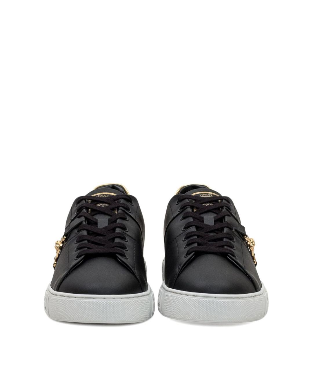 VERSACE Черные низкие кроссовки / кеды из искусственной кожи, фото 4