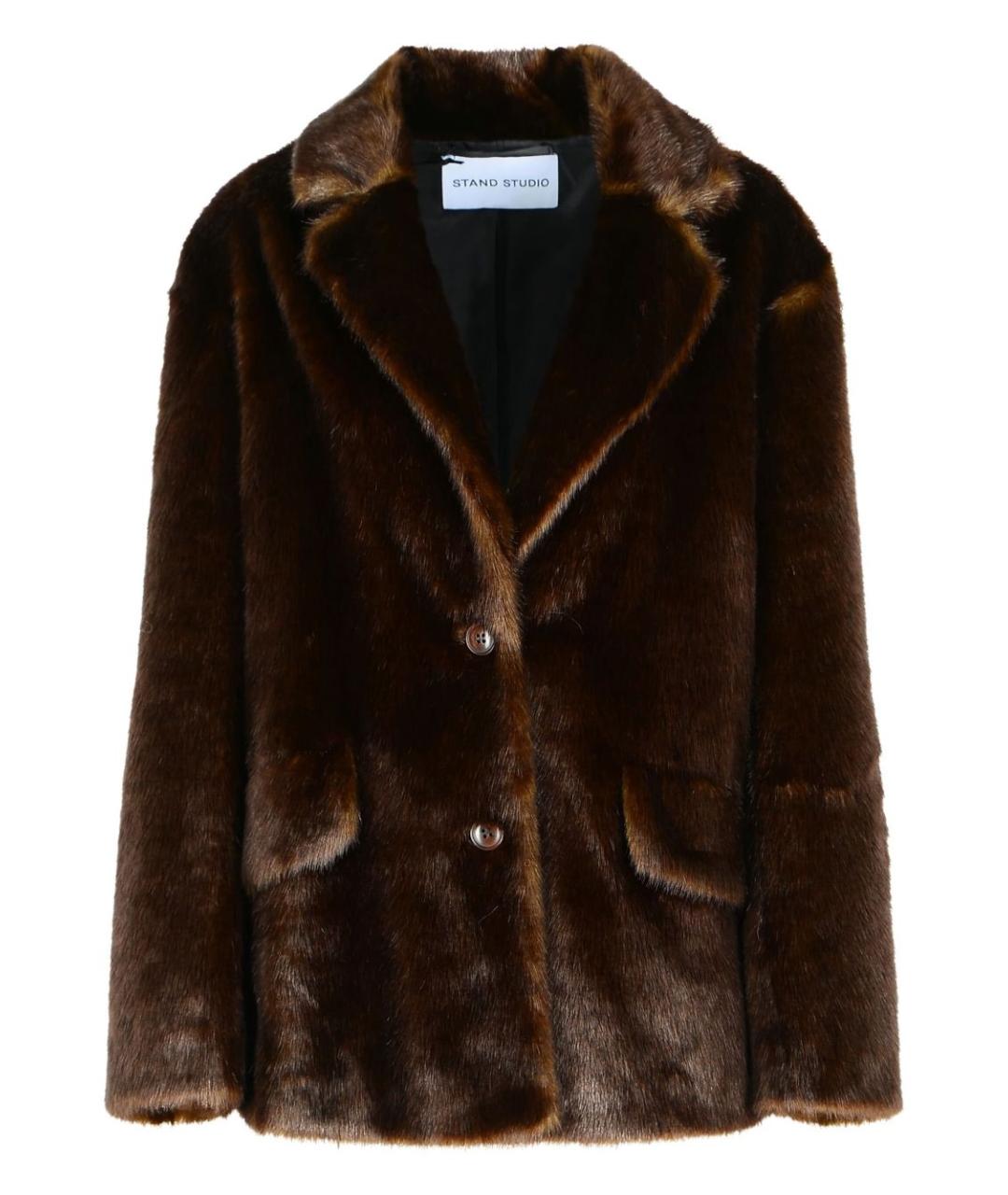 STAND STUDIO Коричневая полиамидовая шуба, фото 1