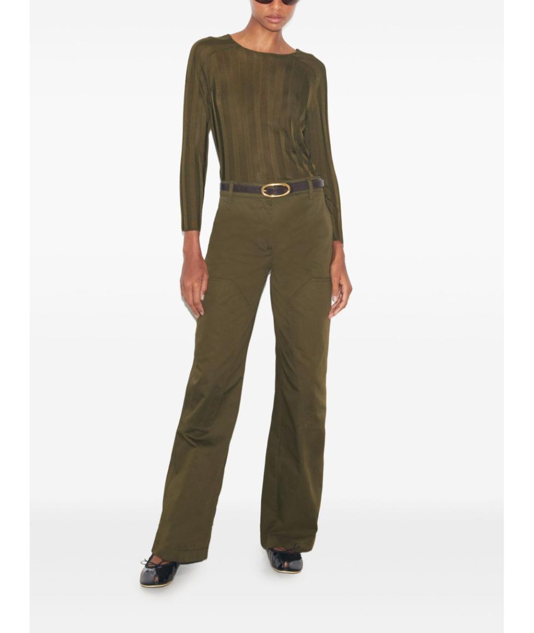 TORY BURCH Зеленые хлопковые прямые брюки, фото 2