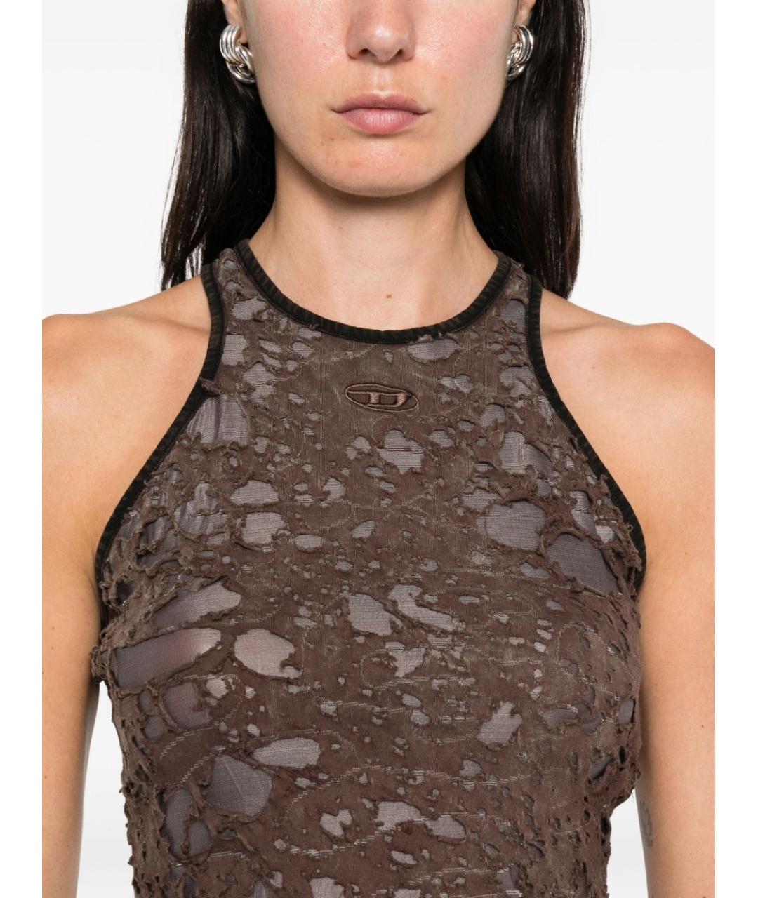 DIESEL Коричневая хлопковая майка, фото 2