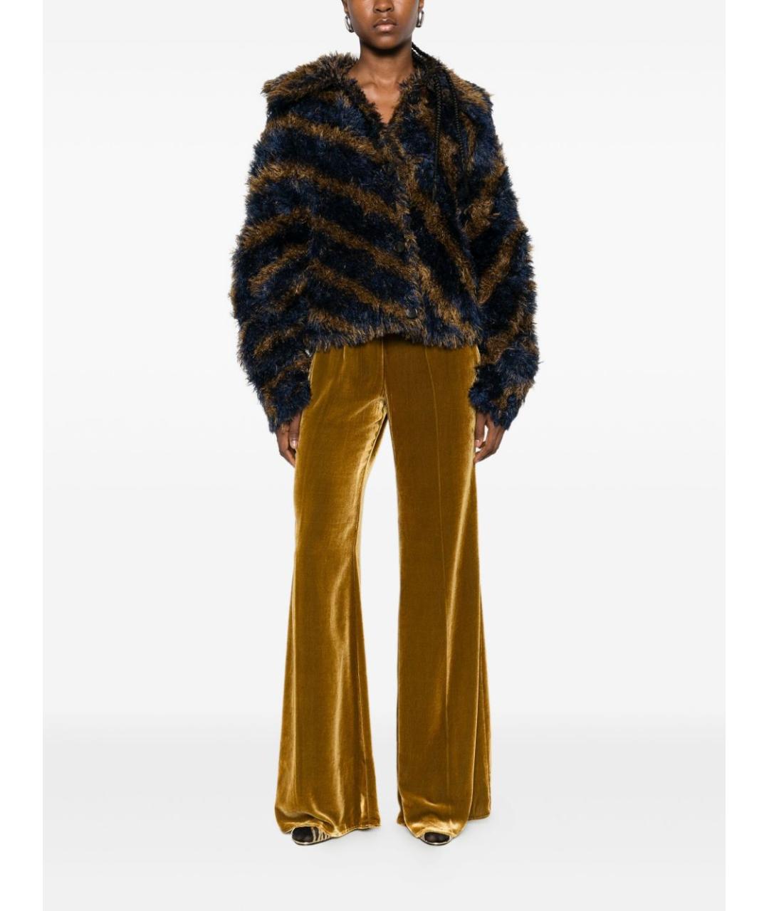 FORTE FORTE Золотые вискозные прямые брюки, фото 3