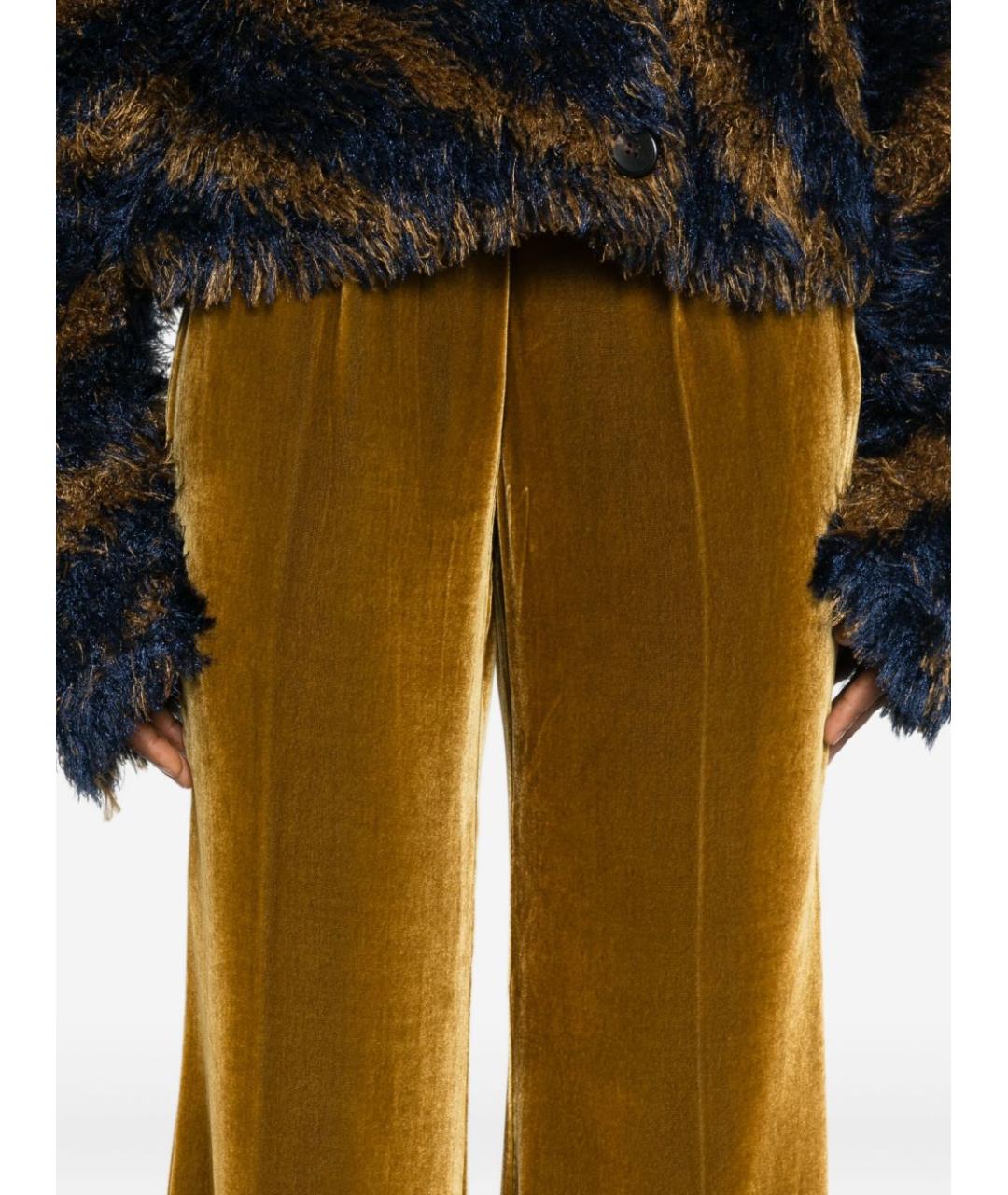 FORTE FORTE Золотые вискозные прямые брюки, фото 4