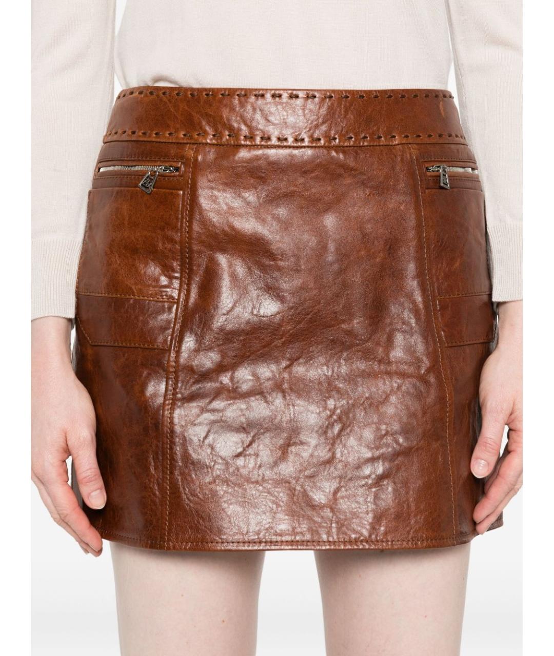 ERMANNO SCERVINO Коричневая кожаная юбка мини, фото 4