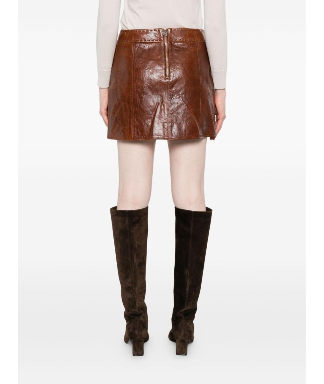 ERMANNO SCERVINO Коричневая кожаная юбка мини, фото 3