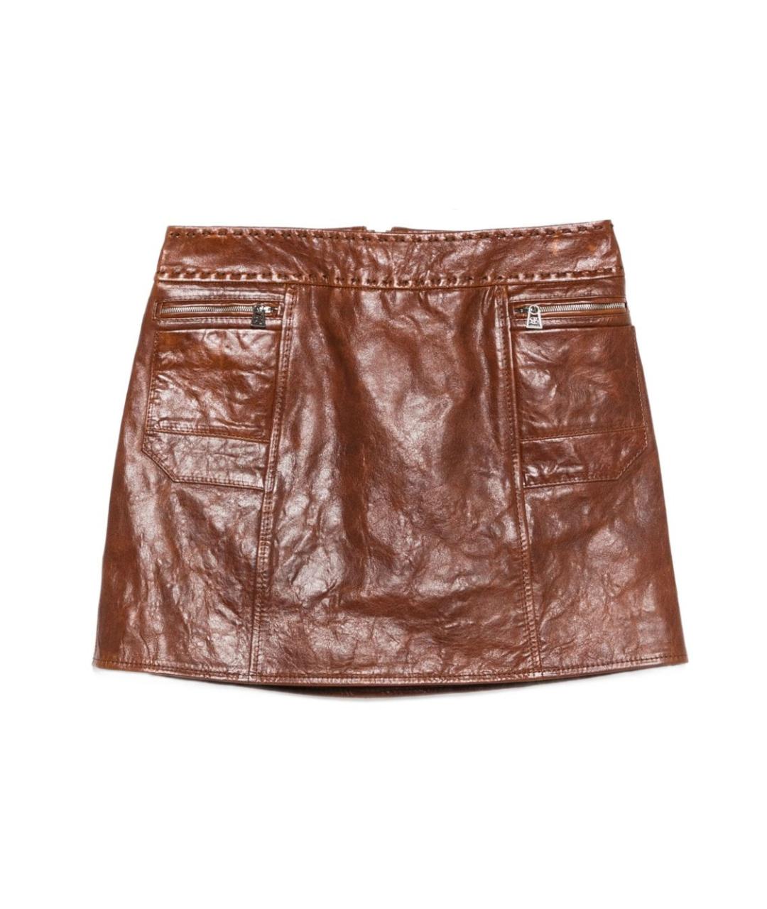 ERMANNO SCERVINO Коричневая кожаная юбка мини, фото 1