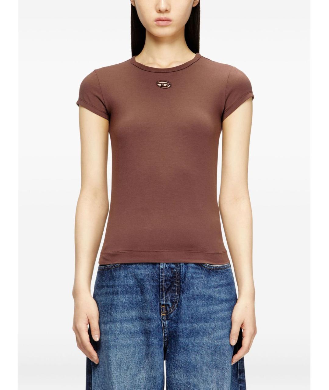DIESEL Коричневая хлопковая футболка, фото 3