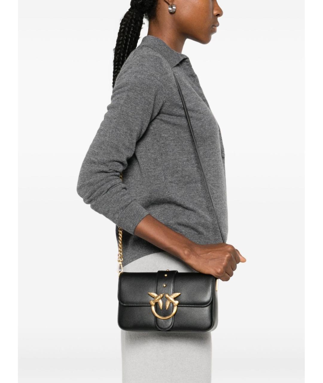 PINKO Черная кожаная сумка через плечо, фото 4