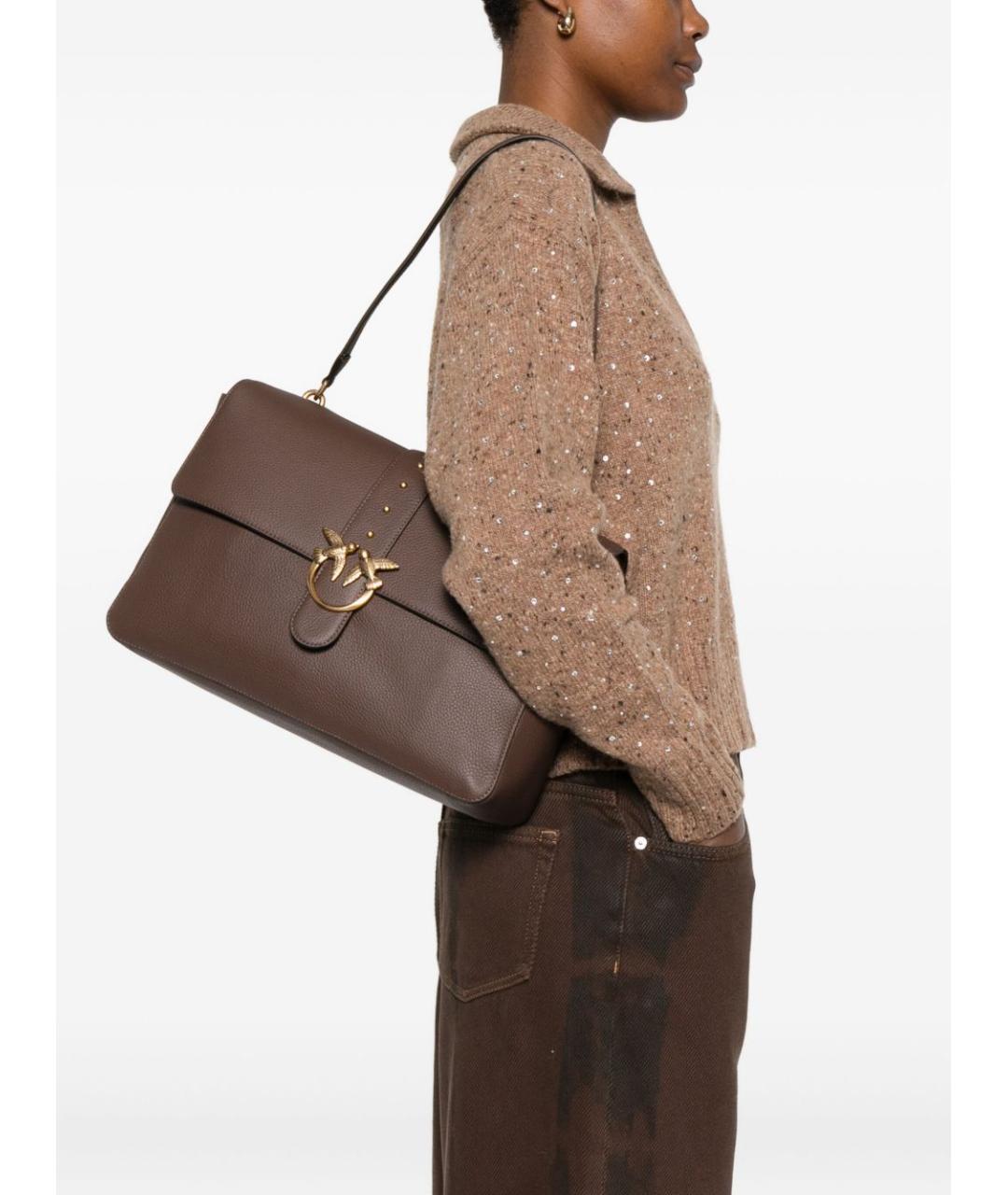 PINKO Коричневая кожаная сумка через плечо, фото 3