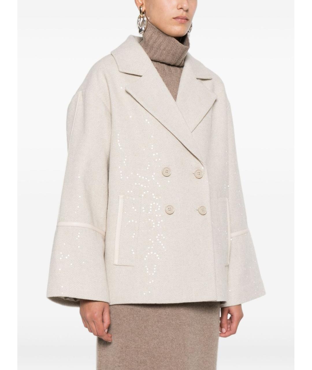 LIU JO Бежевое полиэстеровое пальто, фото 4