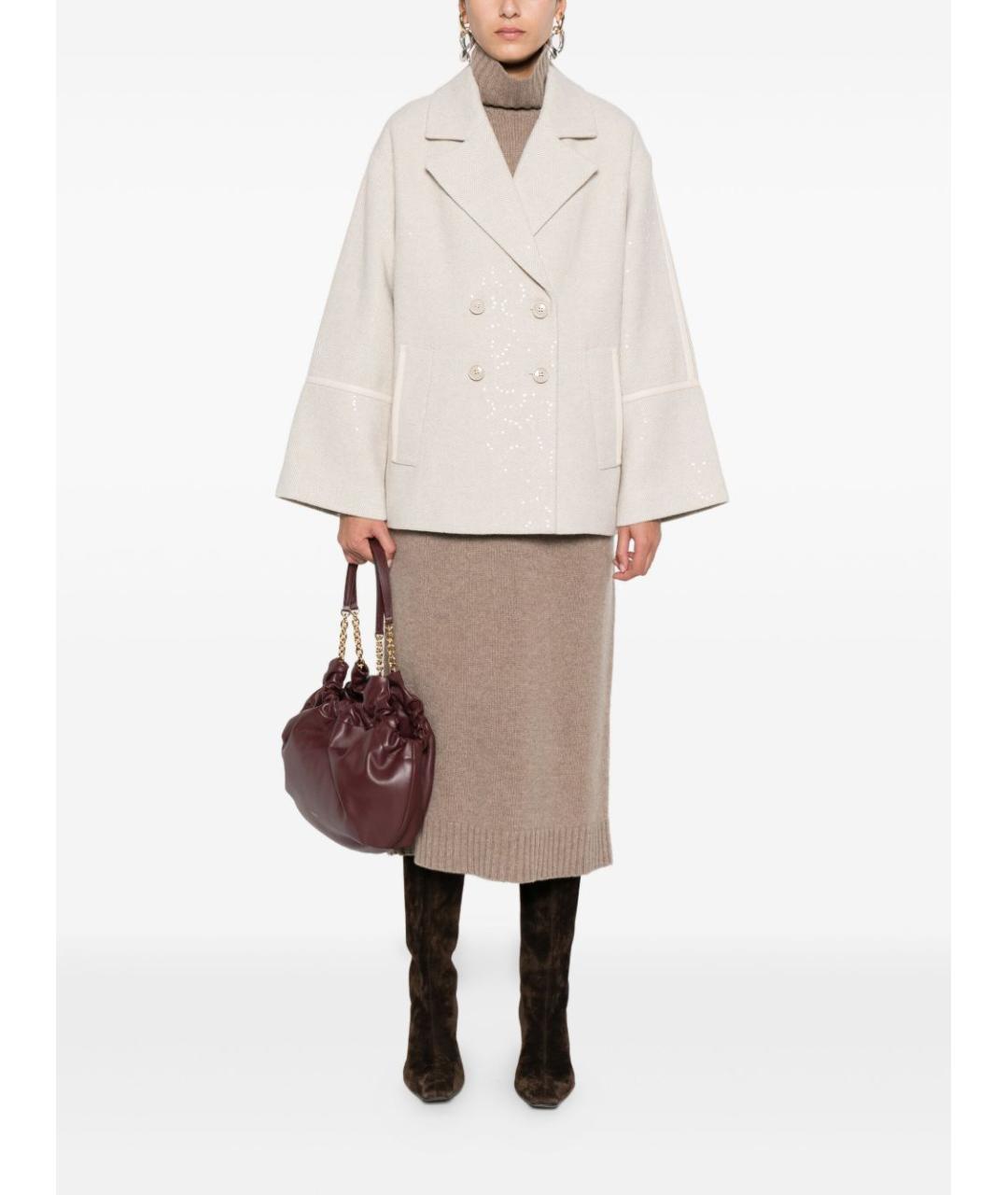 LIU JO Бежевое полиэстеровое пальто, фото 3