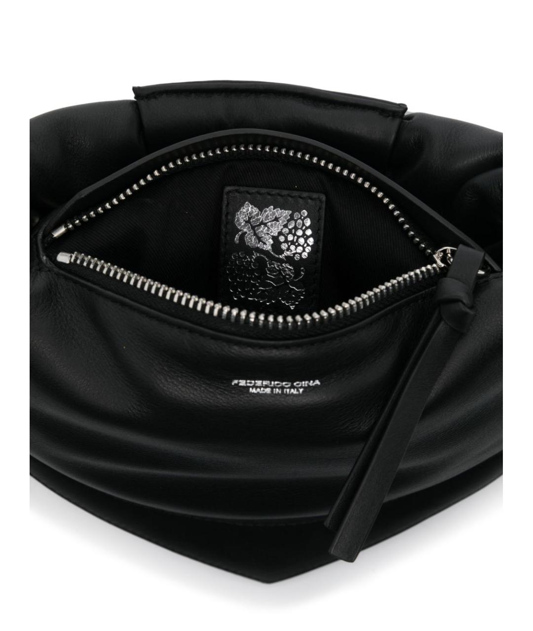 FEDERICO CINA Черная кожаная сумка с короткими ручками, фото 5