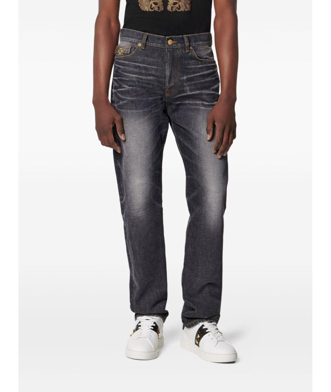 VERSACE Черные хлопковые прямые джинсы, фото 2