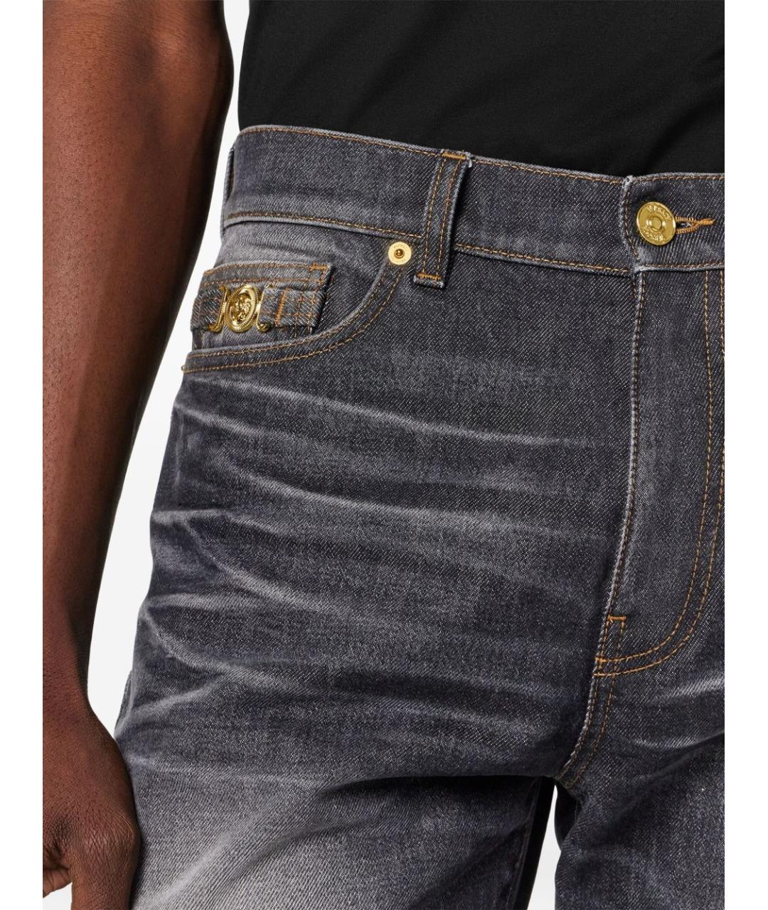 VERSACE Черные хлопковые прямые джинсы, фото 5