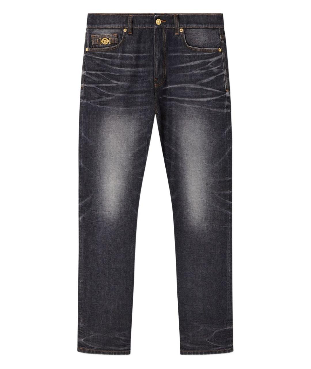 VERSACE Черные хлопковые прямые джинсы, фото 1