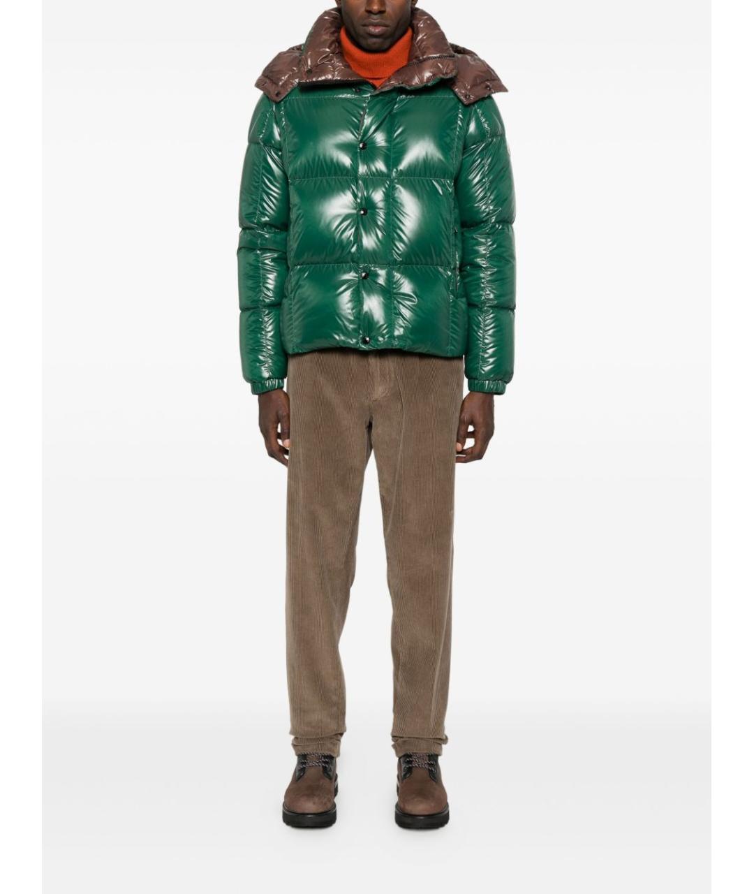 MONCLER Зеленый полиамидовый пуховик, фото 3