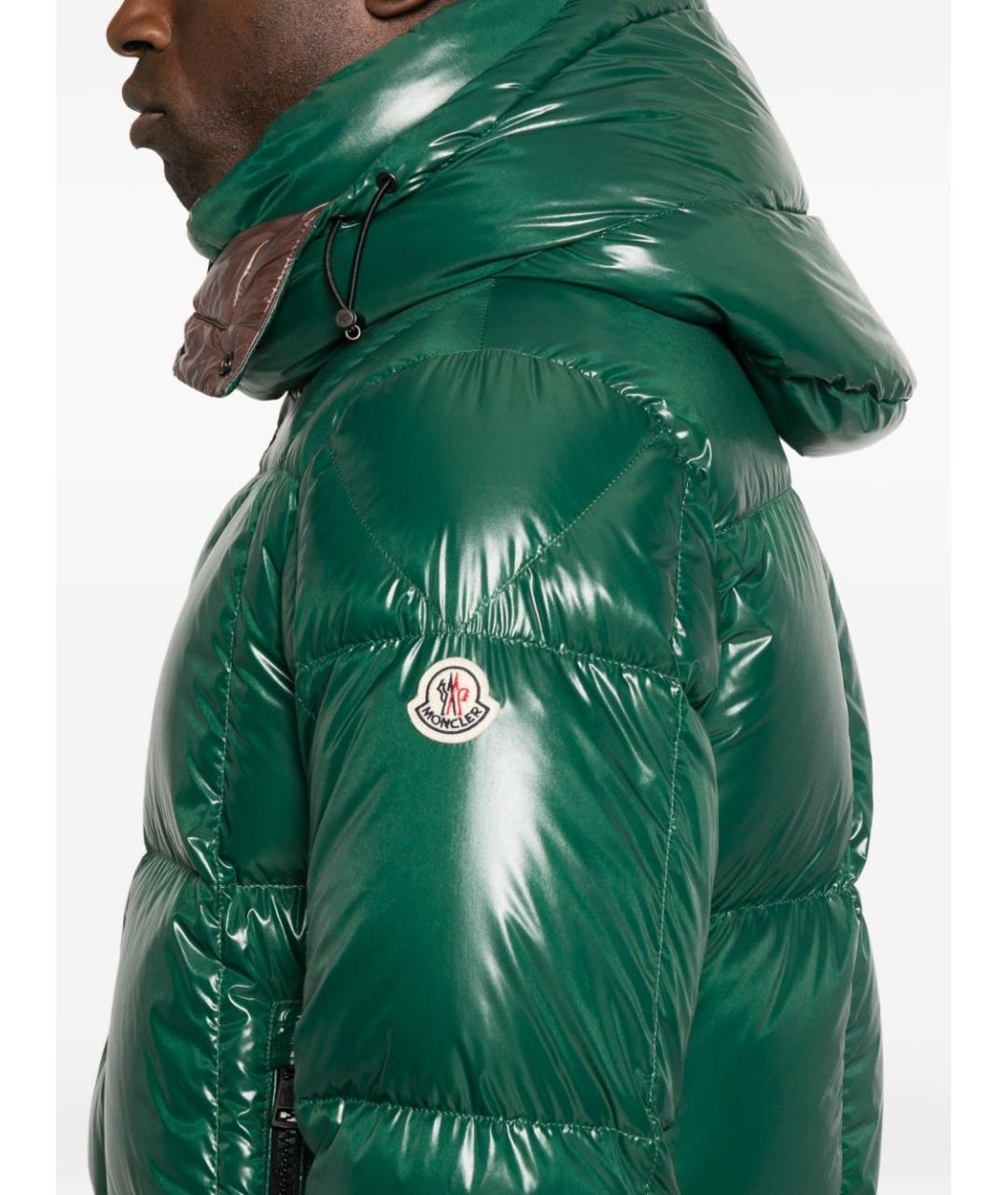 MONCLER Зеленый полиамидовый пуховик, фото 4
