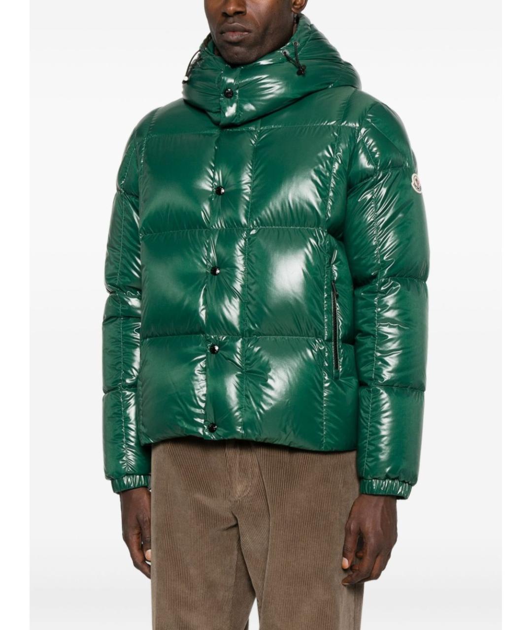 MONCLER Зеленый полиамидовый пуховик, фото 2