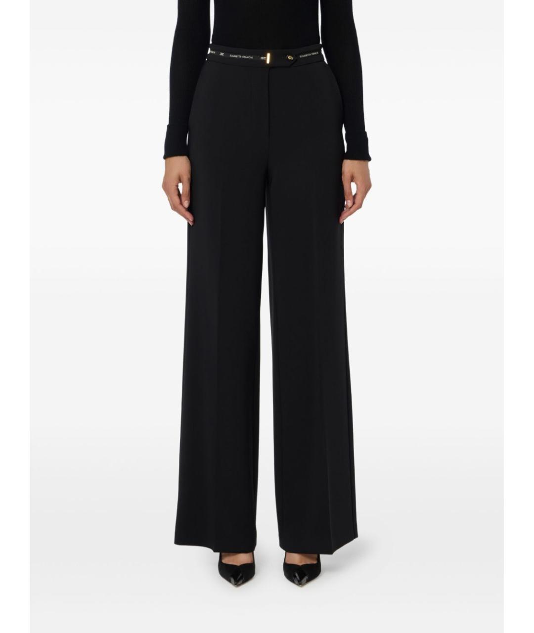 ELISABETTA FRANCHI Черные полиэстеровые прямые брюки, фото 2