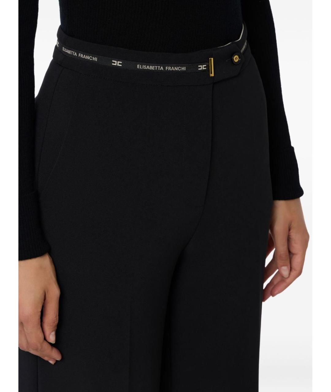 ELISABETTA FRANCHI Черные полиэстеровые прямые брюки, фото 3