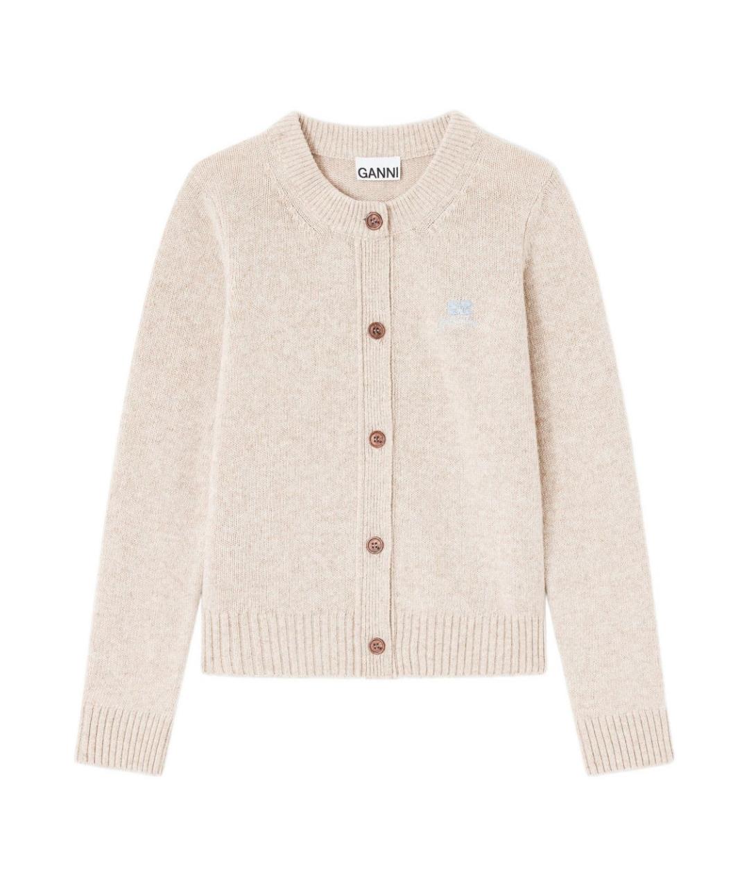 GANNI Бежевый шерстяной джемпер / свитер, фото 1