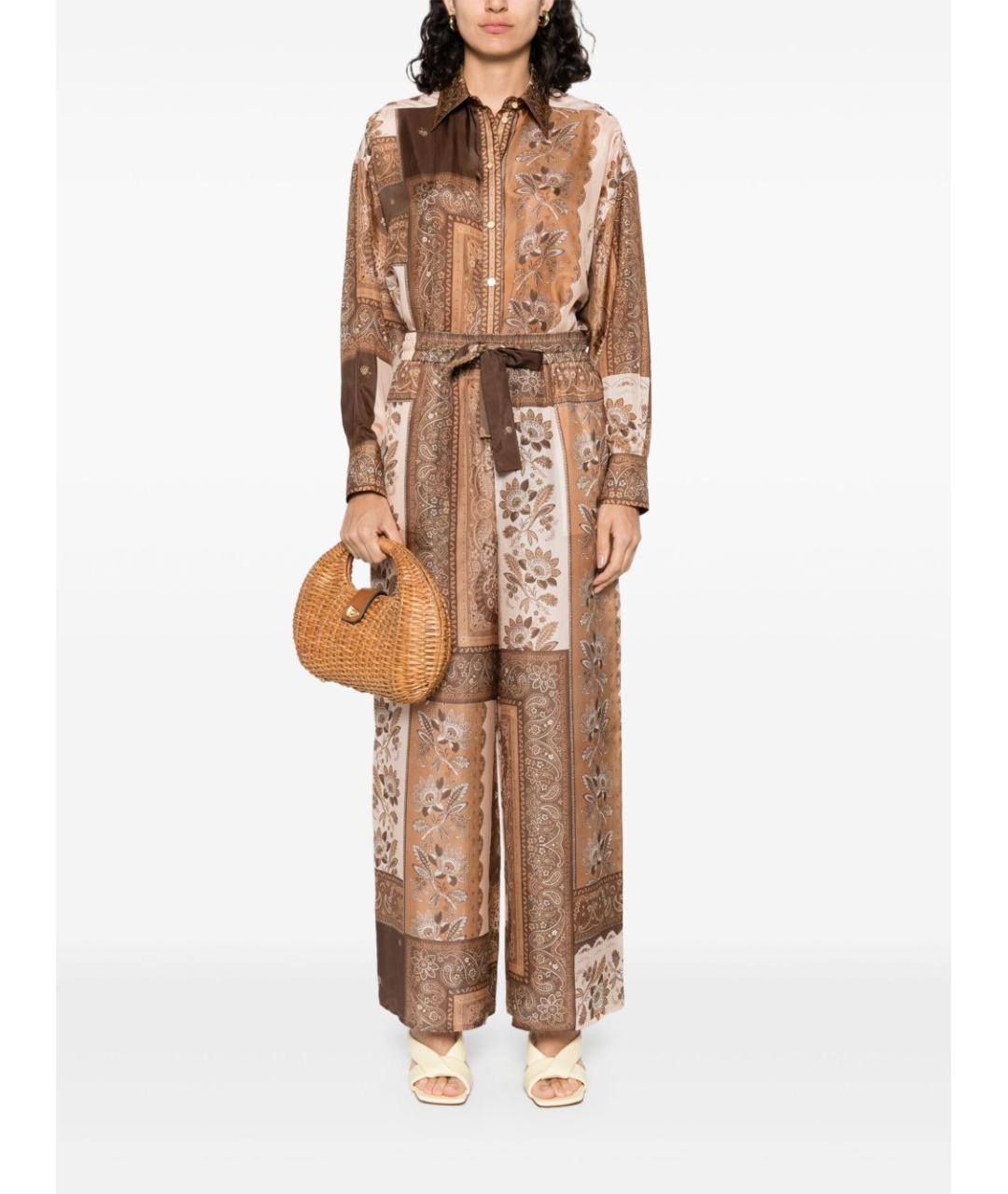 ZIMMERMANN Коричневые шелковые прямые брюки, фото 2