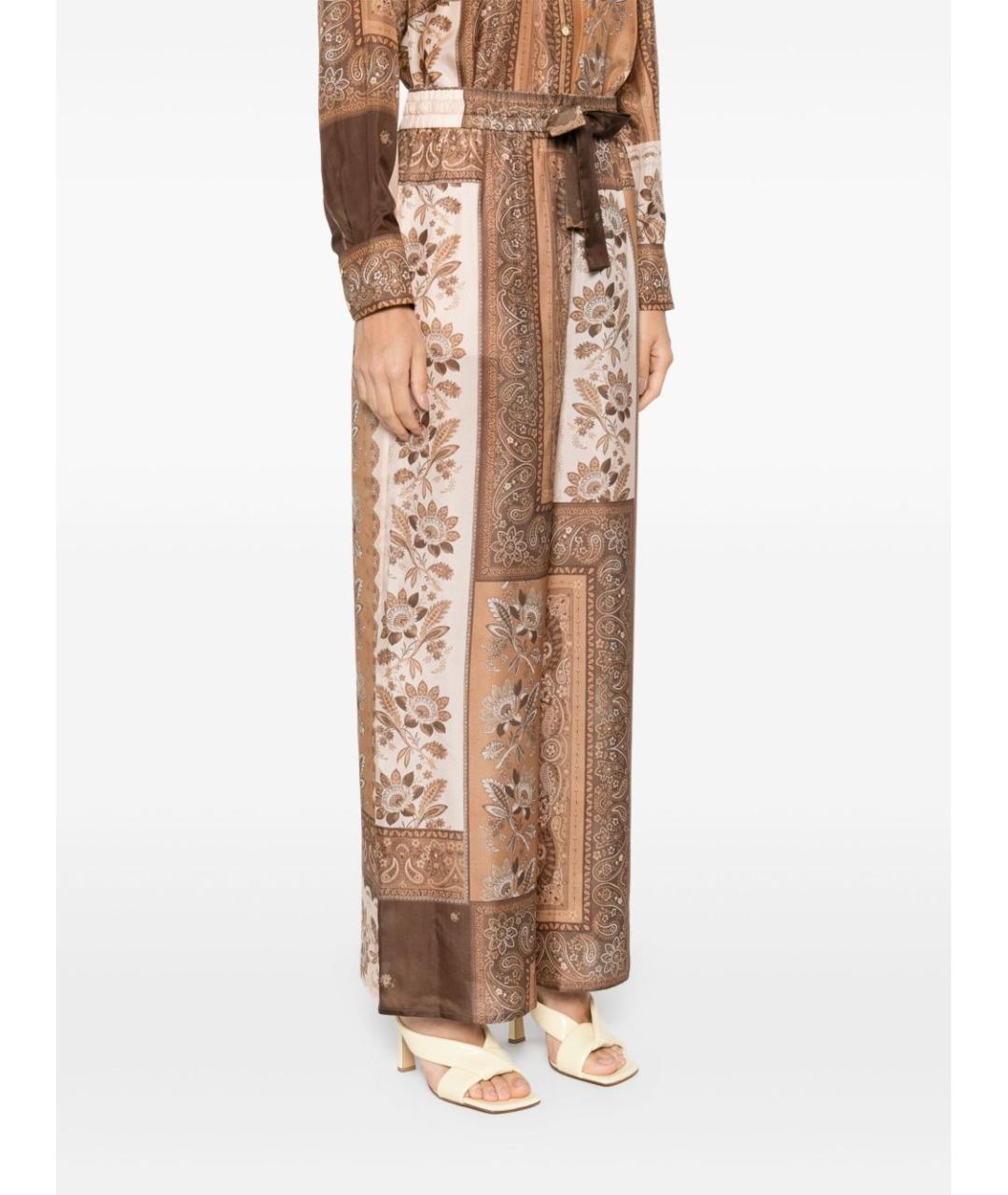 ZIMMERMANN Коричневые шелковые прямые брюки, фото 3
