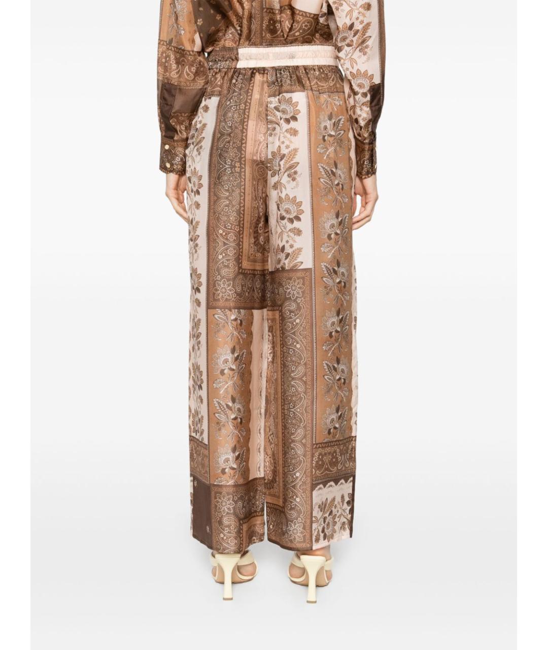 ZIMMERMANN Коричневые шелковые прямые брюки, фото 4