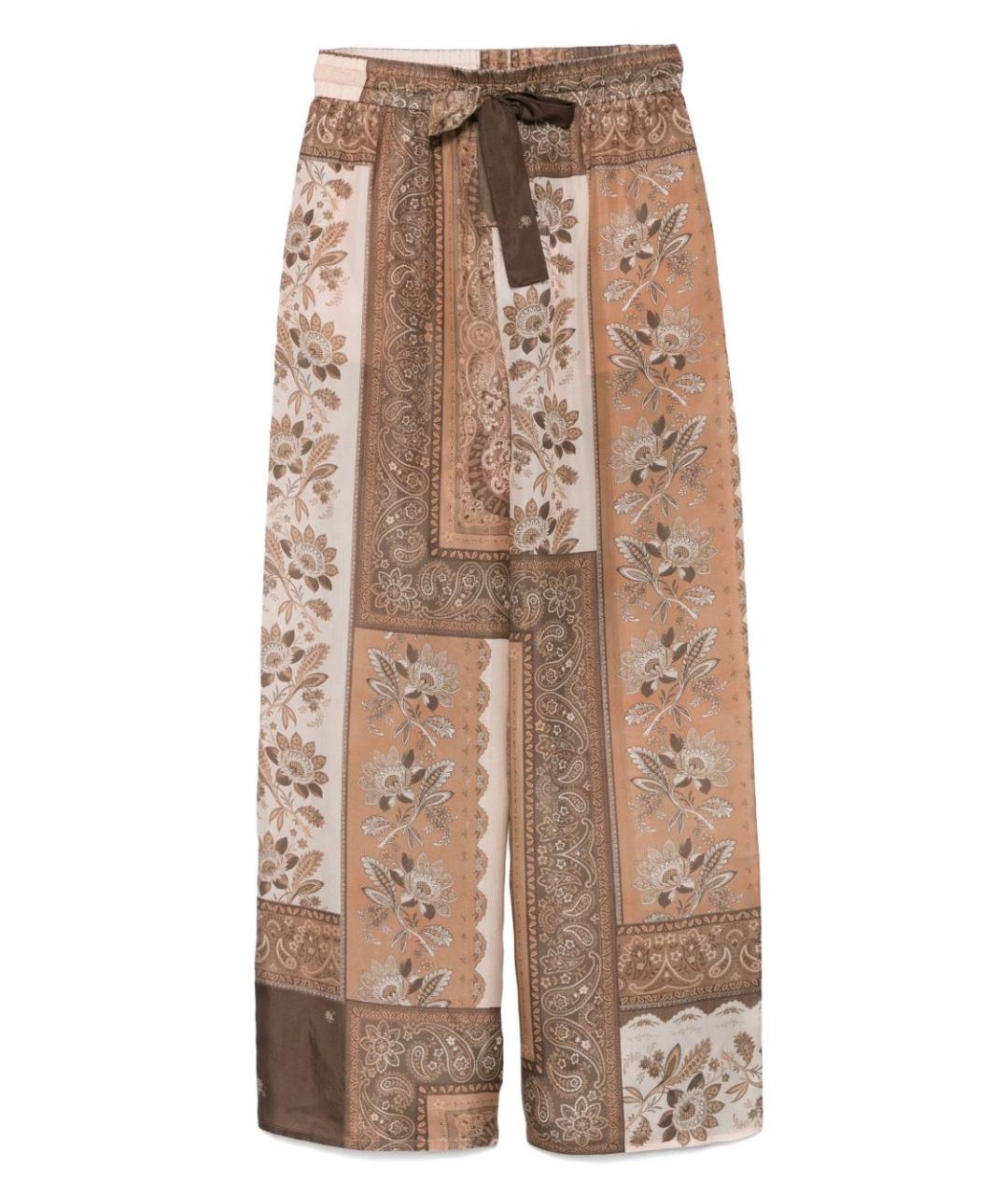 ZIMMERMANN Коричневые шелковые прямые брюки, фото 1