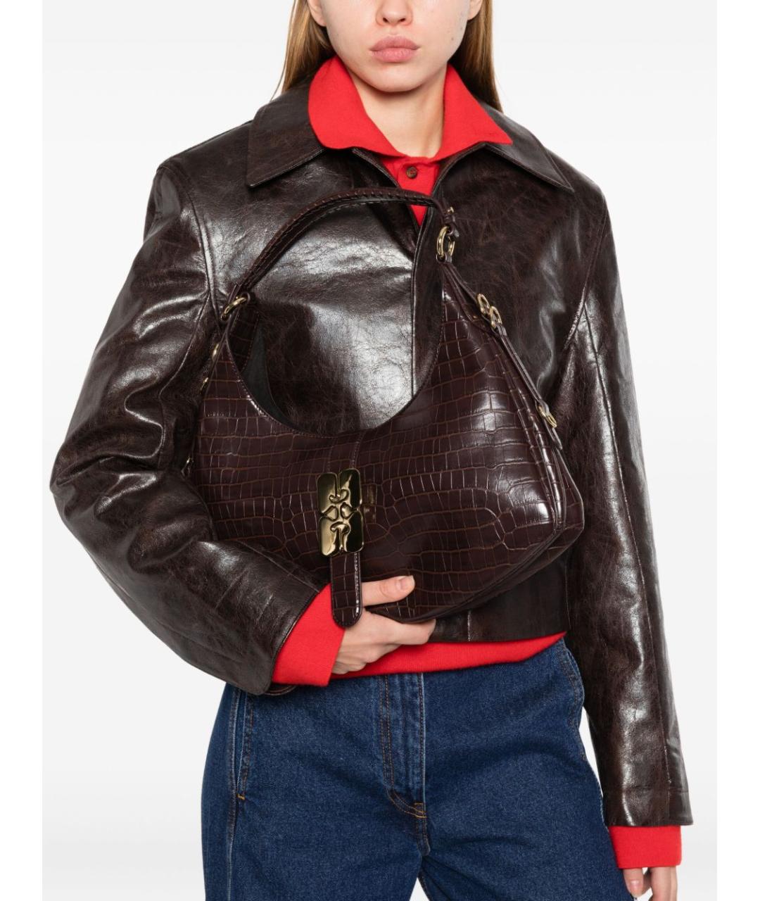 GANNI Коричневая кожаная сумка через плечо, фото 3