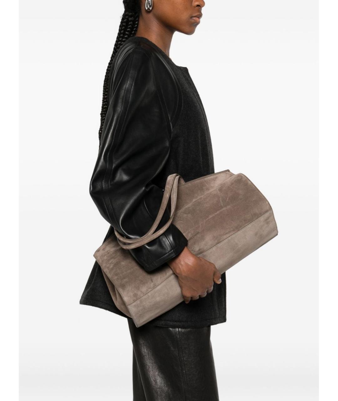 BENEDETTA BRUZZICHES Серая замшевая сумка тоут, фото 3